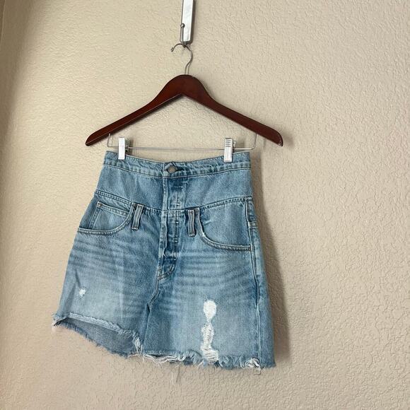 Hudson Jeans Women’s Sloane Fold Over Shorts High Waist Button Fly Distressed 24 - Picture 2 of 8